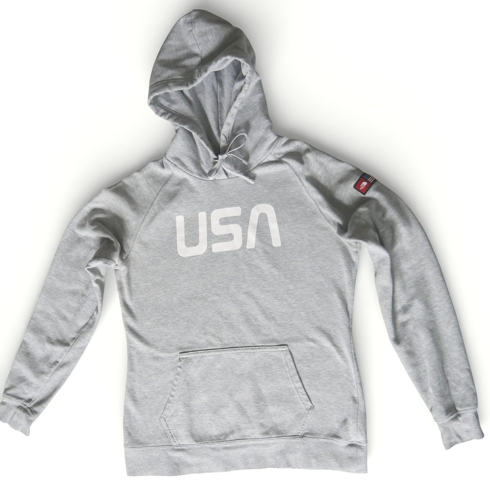 The North Face Hoodie Womens Medium Gray USA Graphic Pullover Sweatshirt‎ Logo